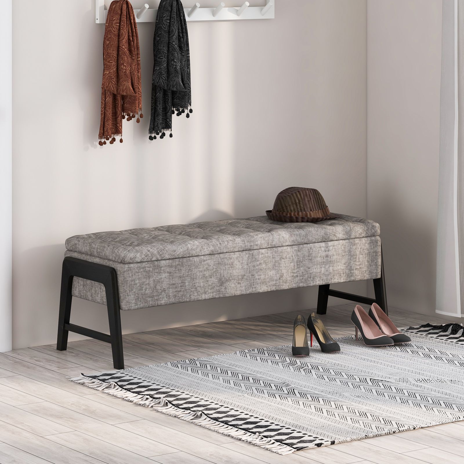 Modern Chenille Storage Bench Upholstered Tufted Ottoman Bench